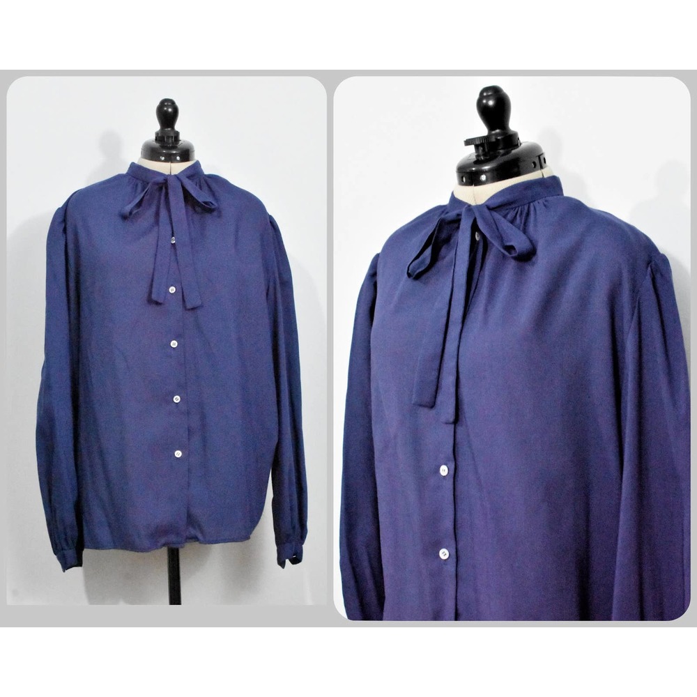 Betty Hanson Blue Blouse with a Tie Neck